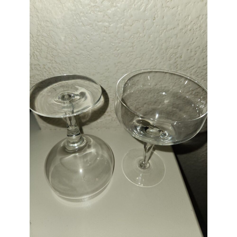Pair of Clear Glass Champagne Coupe Glasses Vintage Style Set of 2